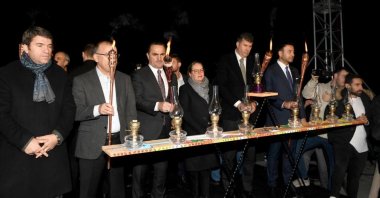 The Jewish community and guests light candles on the occasion of Hanukkah, in Istanbul, Türkiye, Dec. 25, 2022. (DHA Photo)