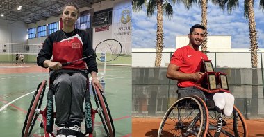A collage photo of Turkish para athletes Emine Seçkin (L) and Ahmet Kaplan as they prepare for the 2024 Paris Paralympics. (AA Photo)