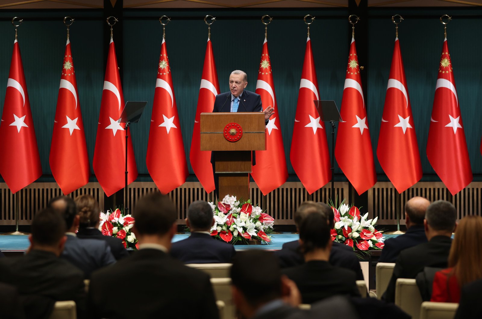 President Recep Tayyip Erdoğan speaks to reporters following a cabinet meeting in Ankara, Dec. 26, 2022. (AA Photo)