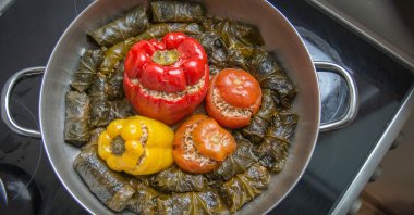 Stuffed vegetables and sarma, or grape leaves with rice. (Shutterstock Photo)