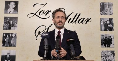 The Presidential Communications Director Fahrettin Altun speaks at the opening of the &quot;Difficult Years&quot; exhibition in Ankara, Türkiye, Dec. 26, 2022. (AA Photo)