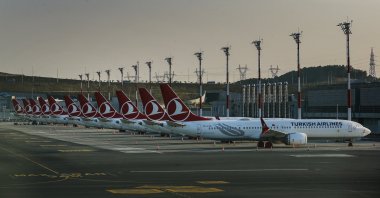 Turkish Airlines' fleet at Istanbul Airport near the Black Sea shores in Istanbul, Türkiye, Oct. 3, 2019. (AP Photo)