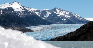 The Grey Glacier in Chile presents the third largest freshwater reserve in the world yet it loses 40 meters in size every year and is marked example of climate change., Torres del Paine National Park, Chile, Dec. 26, 2022. (EPA Photo)