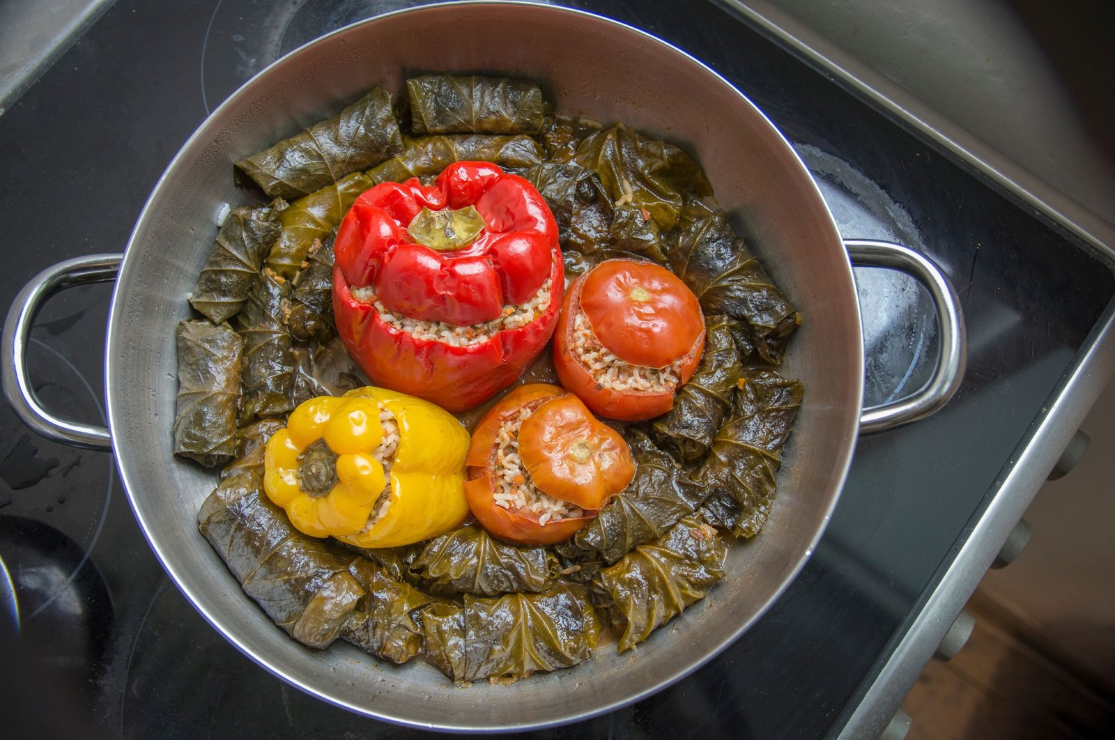 Stuffed vegetables and sarma, or grape leaves with rice. (Shutterstock Photo)