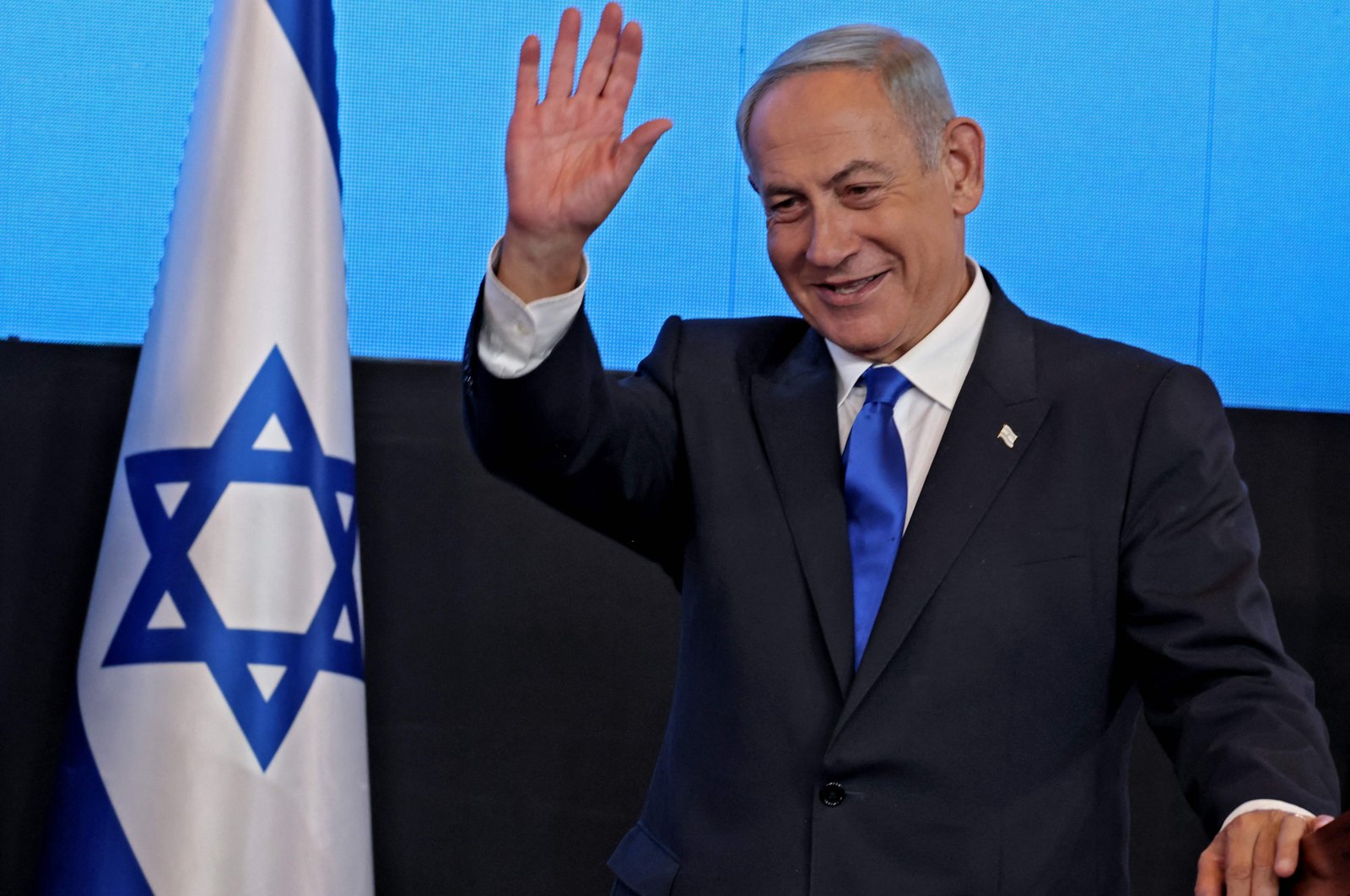 Benjamin Netanyahu addresses supporters at campaign headquarters in Jerusalem, Israel, Nov. 1, 2022. (AFP Photo)