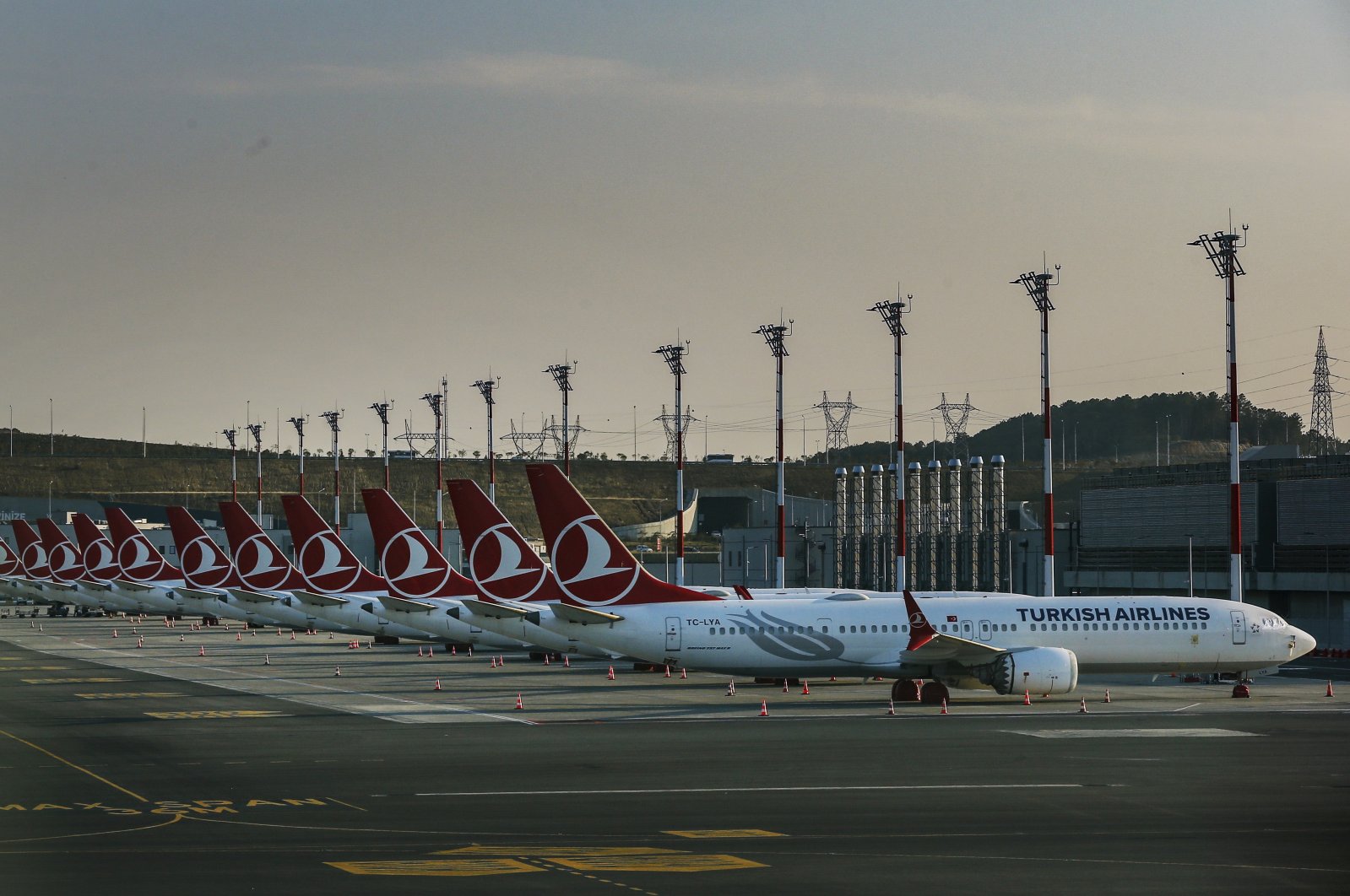 Turkish Airlines&#039; fleet at Istanbul Airport near the Black Sea shores in Istanbul, Türkiye, Oct. 3, 2019. (AP Photo)