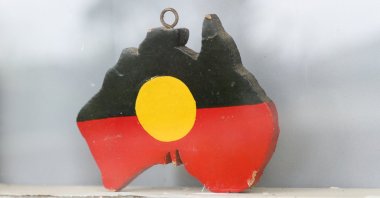 A depiction of the Australian Aboriginal Flag is seen on a window sill at the home of indigenous Muruwari elder Rita Wright, Sydney, Australia, Jan. 19, 2021. (Reuters Photo)