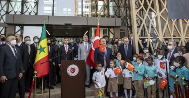 The inauguration of the new Turkish Embassy building in Senegal's capital Dakar, attended by President Recep Tayyip Erdoğan and Foreign Minister Mevlüt Çavuşoğlu, Feb. 22, 2022. (AA Photo)