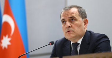 Azerbaijani Foreign Minister Jeyhun Bayramov speaks at a press conference in the capital Baku, Azerbaijan, Dec. 27, 2022. (AA Photo)