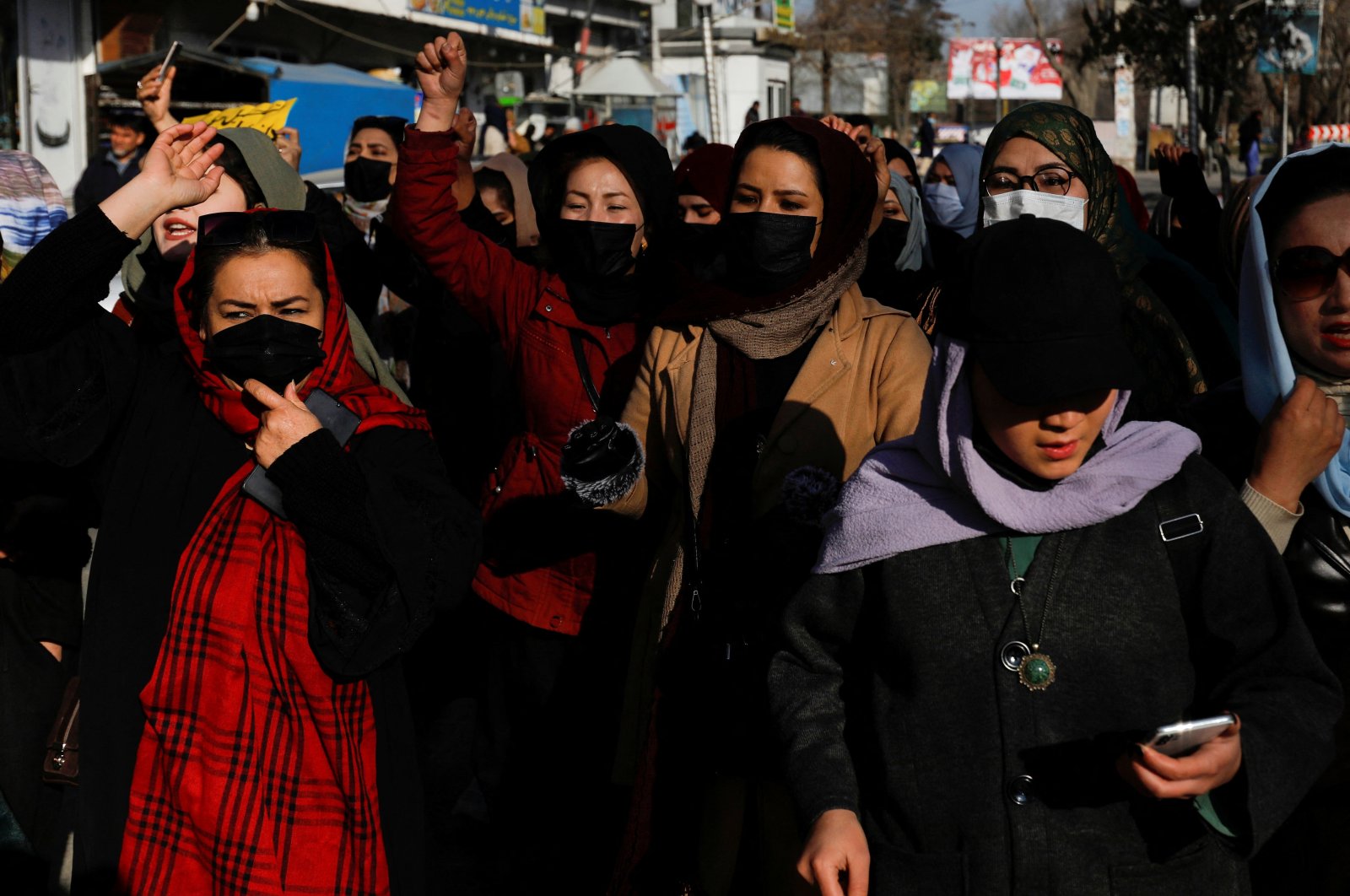 Afghan women chant slogans in protest against the closure of universities to women by the Taliban in Kabul, Afghanistan, Dec. 22, 2022. (Reuters Photo)