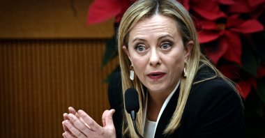 Italy's Prime Minister Giorgia Meloni addresses journalists during her year-end press conference in Rome, Italy, Dec. 29, 2022. (AFP Photo)