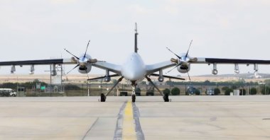 An Akıncı combat drone is seen loaded with domestic ammunition in this screen grab from a video shared on Aug. 22, 2022.