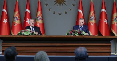 President Recep Tayyip Erdoğan, Montenegrin counterpart Milo Djukanovic attend joint news conference in Istanbul, Türkiye, Dec. 30, 2022. (IHA Photo)