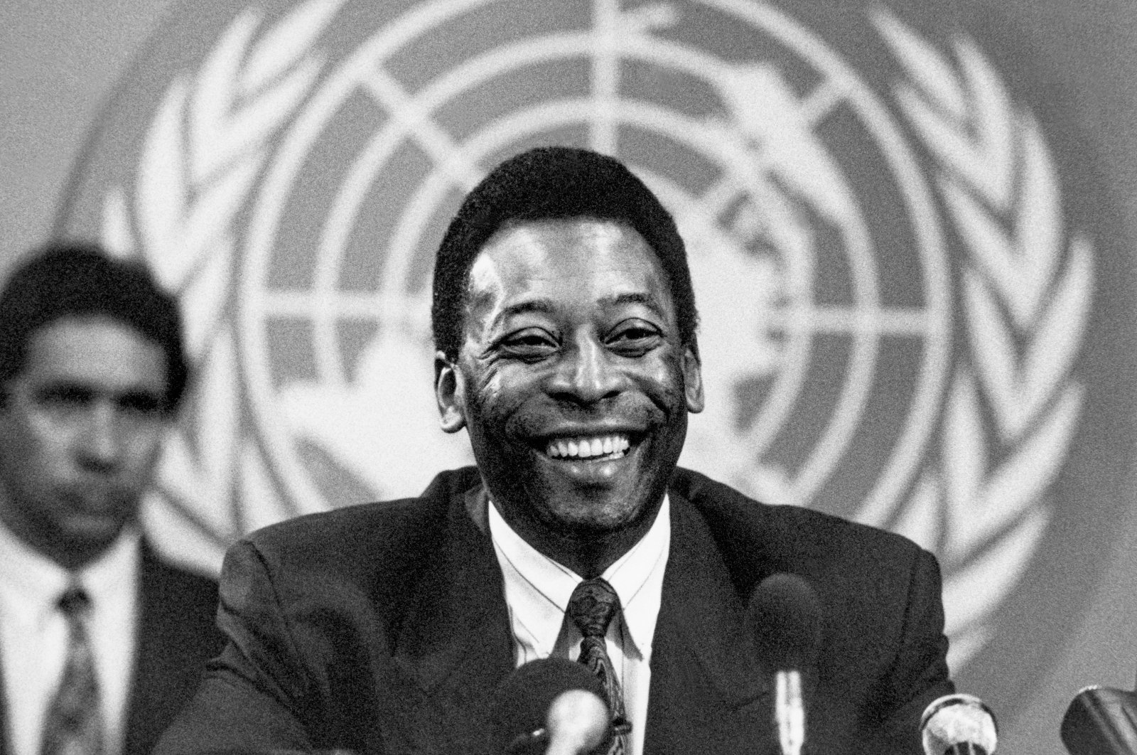 Brazilian soccer legend Pele speaking at the United Nations on Environment and Development&#039;&#039; or UNCED press conference at the Palais des Nations, Geneva, Switzerland, Sept. 05 1991 (issued 30 December 2022). (EPA Photo)
