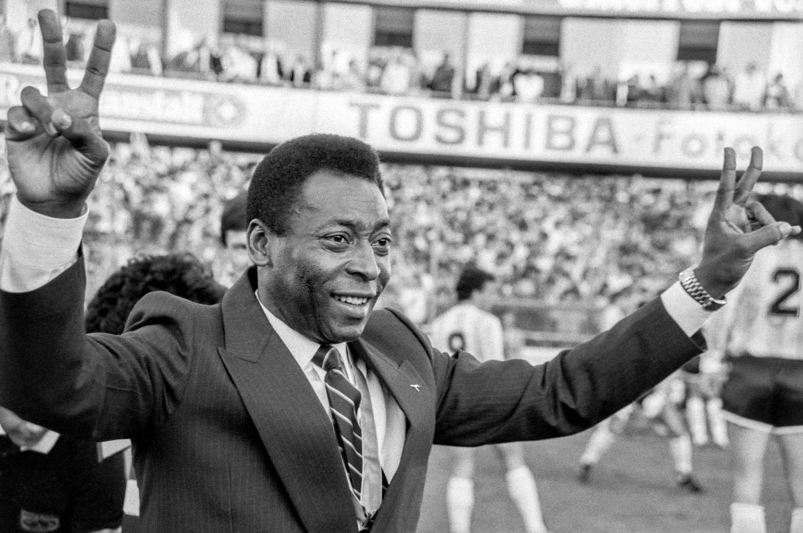 Brazilian football legend Pele is pictured during a friendly match between Italy and Argentina at Hardturm Stadium in Zurich, Switzerland, June 10, 1987. (EPA Photo)