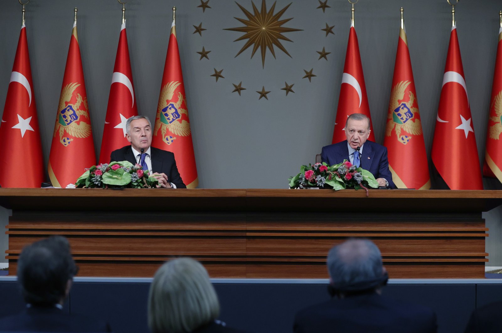 President Recep Tayyip Erdoğan, Montenegrin counterpart Milo Djukanovic attend joint news conference in Istanbul, Türkiye, Dec. 30, 2022. (IHA Photo)