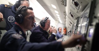 Defense Minister Hulusi Akar is seen at an airborne warning and control aircraft, Türkiye, Dec. 31, 2022. (AA Photo)
