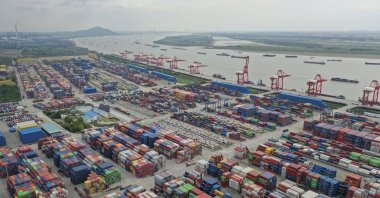 Containers are seen at a port in Nanjing in the eastern Jiangsu province, China, Oct. 27, 2022. (AP Photo)