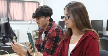 People using triaxial products that aim to help disabled groups are pictured in Elazığ, Türkiye, Jan. 2, 2023. (IHA Photo)