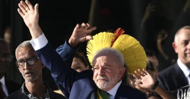 Brazil&#039;s new President Luiz Inacio Lula da Silva waves at supporters after his inauguration, Brasilia, Brazil, Jan. 1, 2023. (AFP Photo)