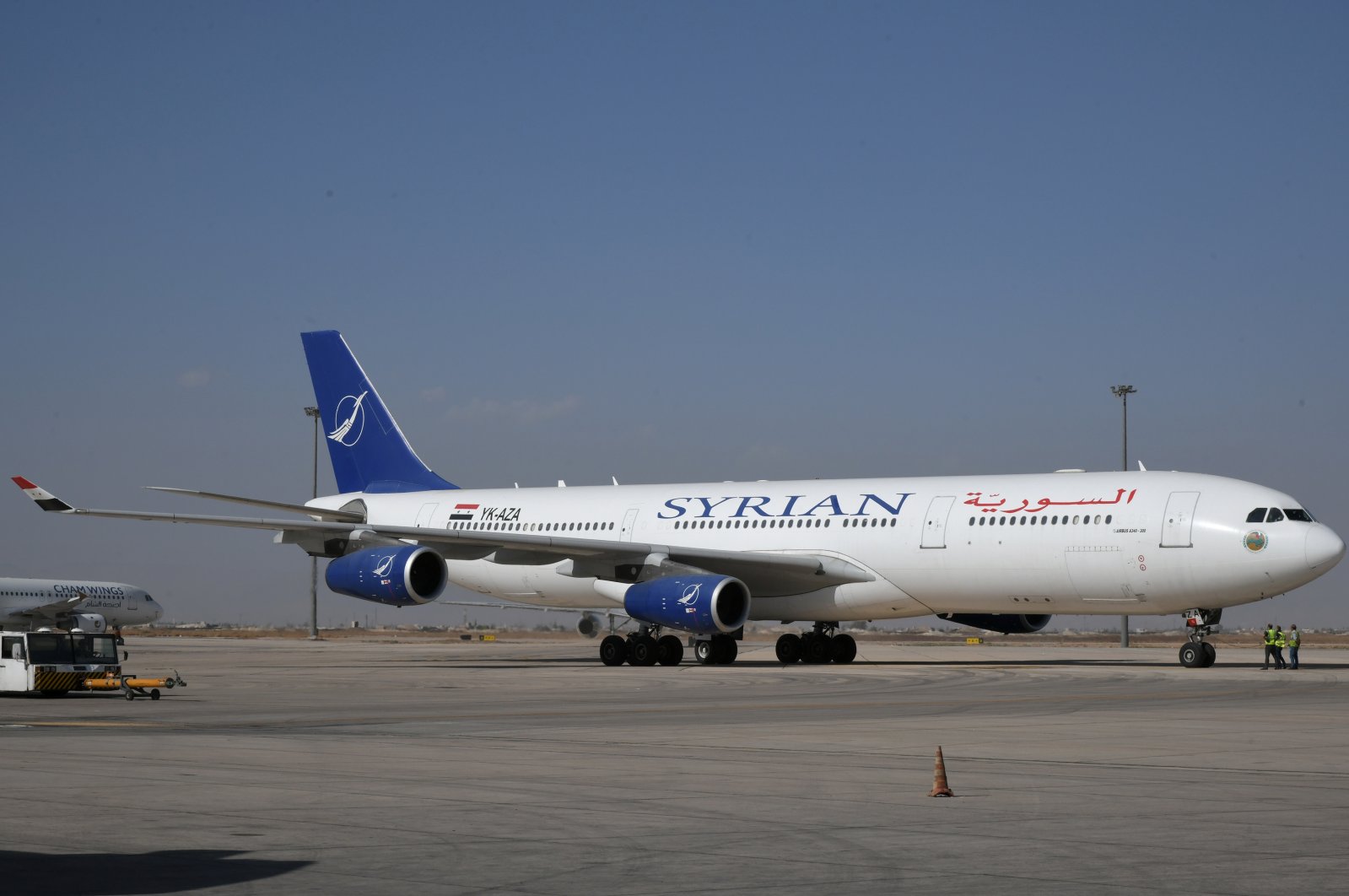A SyrianAir Airbus A340-300 at Damascus International Airport, Damascus, Syria, Oct. 1, 2020. (Reuters Photo)
