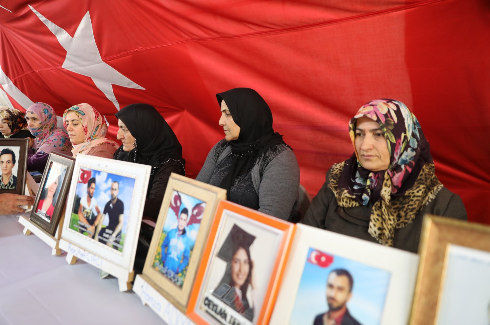 Mothers protesting the abduction of their children by the PKK are seen as they continue their sit-in demonstration in southeastern Diyarbakır, Türkiye, Jan. 1, 2023. (AA Photo)