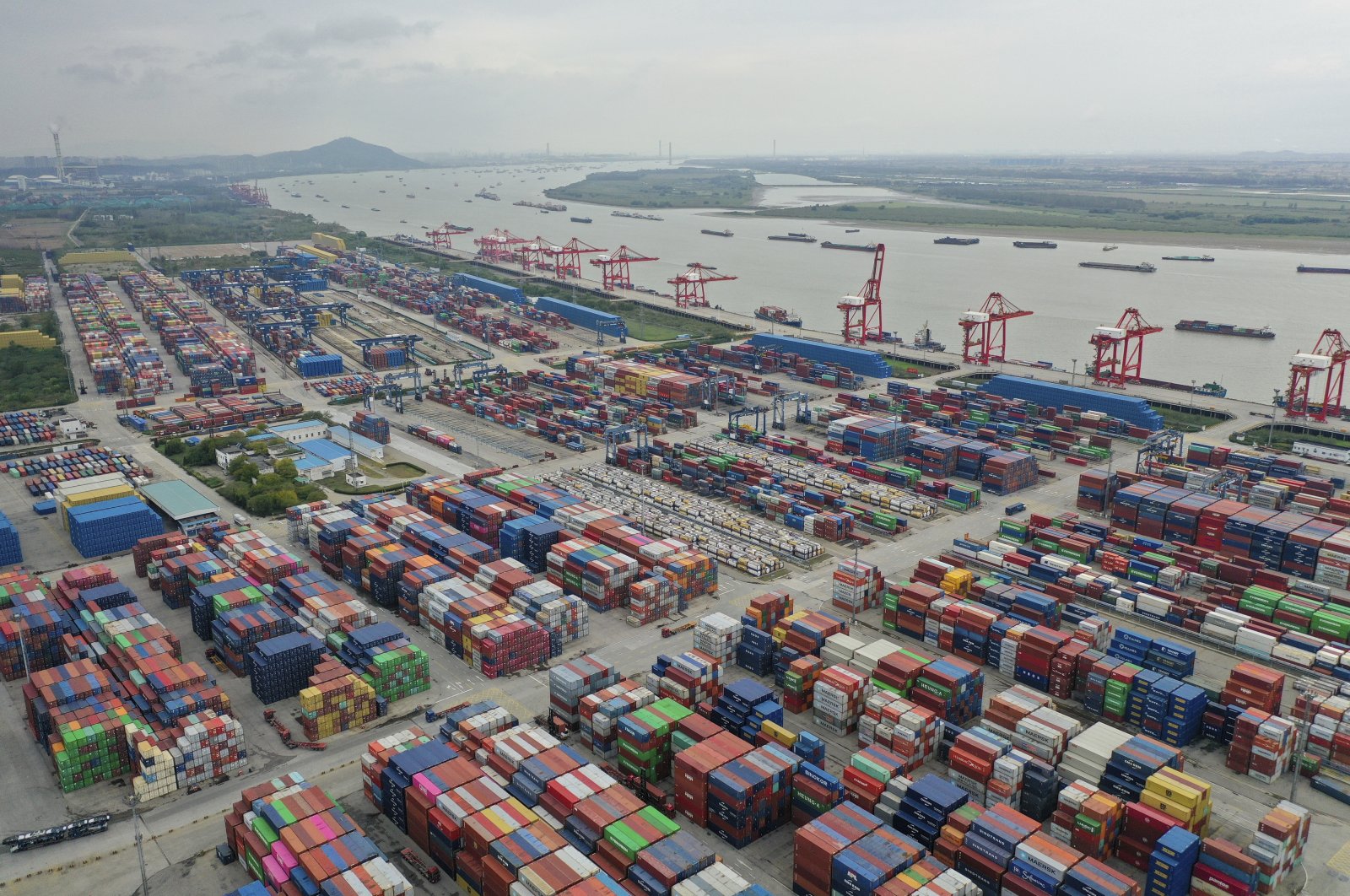 Containers are seen at a port in Nanjing in the eastern Jiangsu province, China, Oct. 27, 2022. (AP Photo)