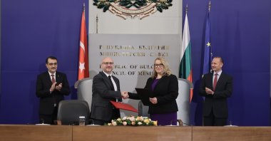 Türkiye's Energy and Natural Resources Minister Fatih Dönmez (L) and his Bulgarian counterpart Rossen Hristov (R) are seen during a signing ceremony for a long-term natural gas agreement, in Sofia, Bulgaria, Jan. 3, 2022.