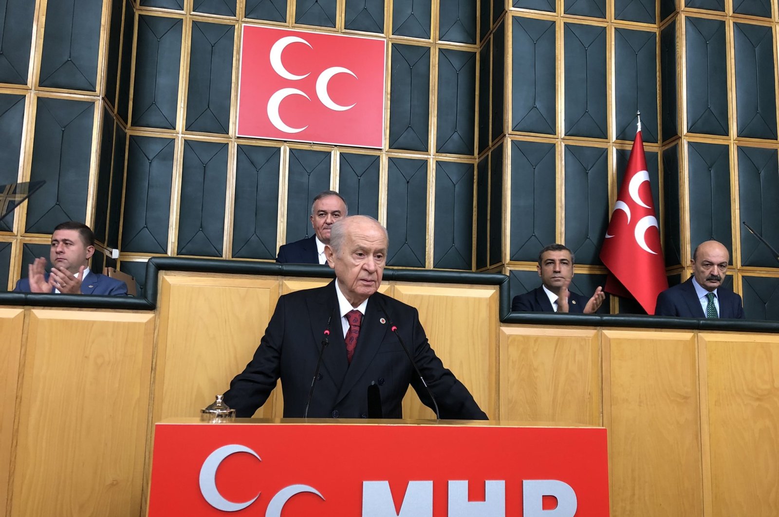 Nationalist Movement Party (MHP) leader Devlet Bahçeli is seen at his party&#039;s group meeting at Parliament in the capital Ankara, Türkiye, Jan. 3, 2023. (DHA Photo)