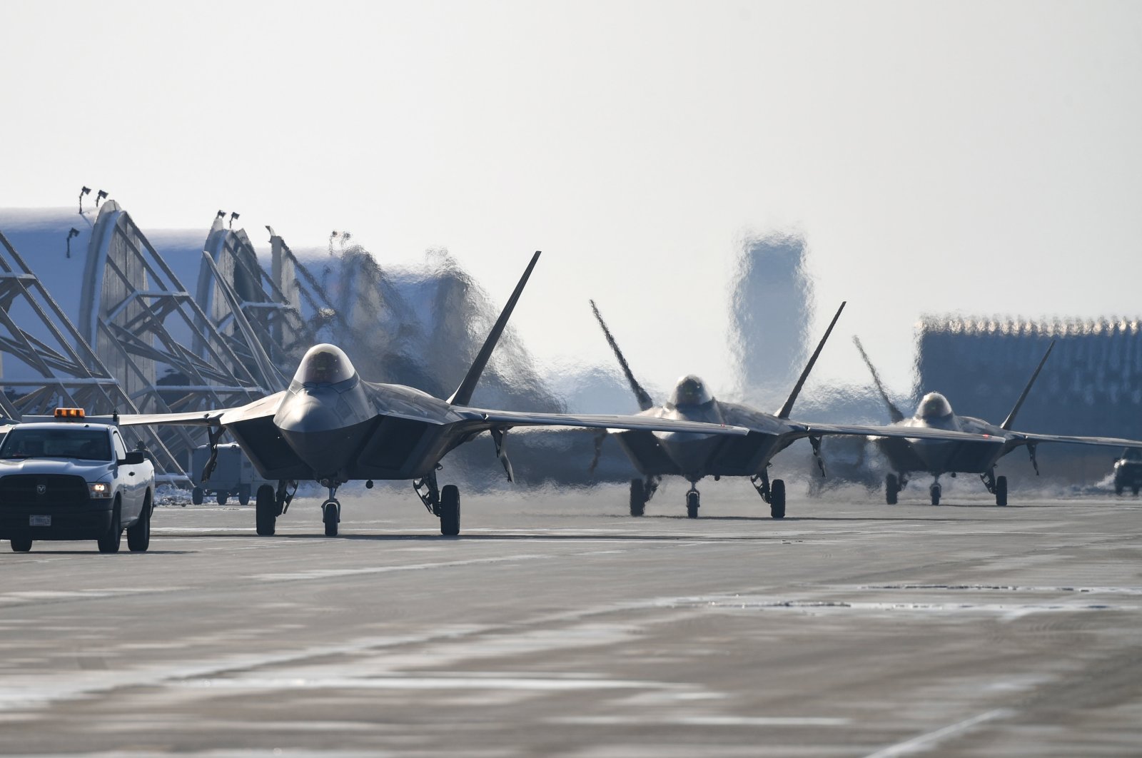 U.S. Air Force F-22 jets take part in a joint air drill with South Korea, South Korea, Dec. 20, 2022. (EPA Photo)
