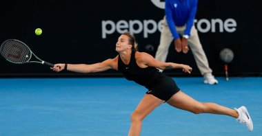 Belarus' Aryna Sabalenka in her match against Liudmila Samsonova of Russia during the 2023 Adelaide International Tennis Tournament at the Memorial Drive Tennis Center, Adelaide, Australia, Jan. 4 2023. (EPA Photo)