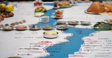 The map prepared by chef Ömür Akkor and Zennup Pınar Çakmakcı shows the delicacies of the Bosporus, Istanbul, Türkiye, Dec. 28, 2022. (Photo courtesy of Üsküdar Municipality)