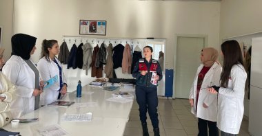 The gendarmerie provides students and teachers with information about substance abuse, combating cybercrime and pre-marriage education, Malatya, Türkiye, Dec. 28, 2022. (IHA Photo)