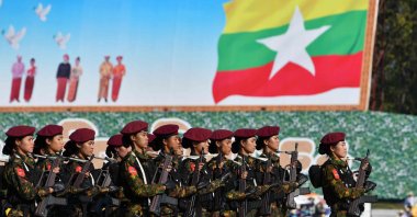 Members of the Myanmar military march at a parade ground to mark the country's Independence Day, Naypyidaw, Myanmar, Jan. 4, 2023. (AFP Photo)