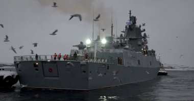 The Russian frigate "Admiral of the Fleet of the Soviet Union Gorshkov" armed with Zircon (Tsirkon) hypersonic weapons leaves the naval base in Severomorsk, Russia, Jan. 4, 2023. (Reuters Photo)