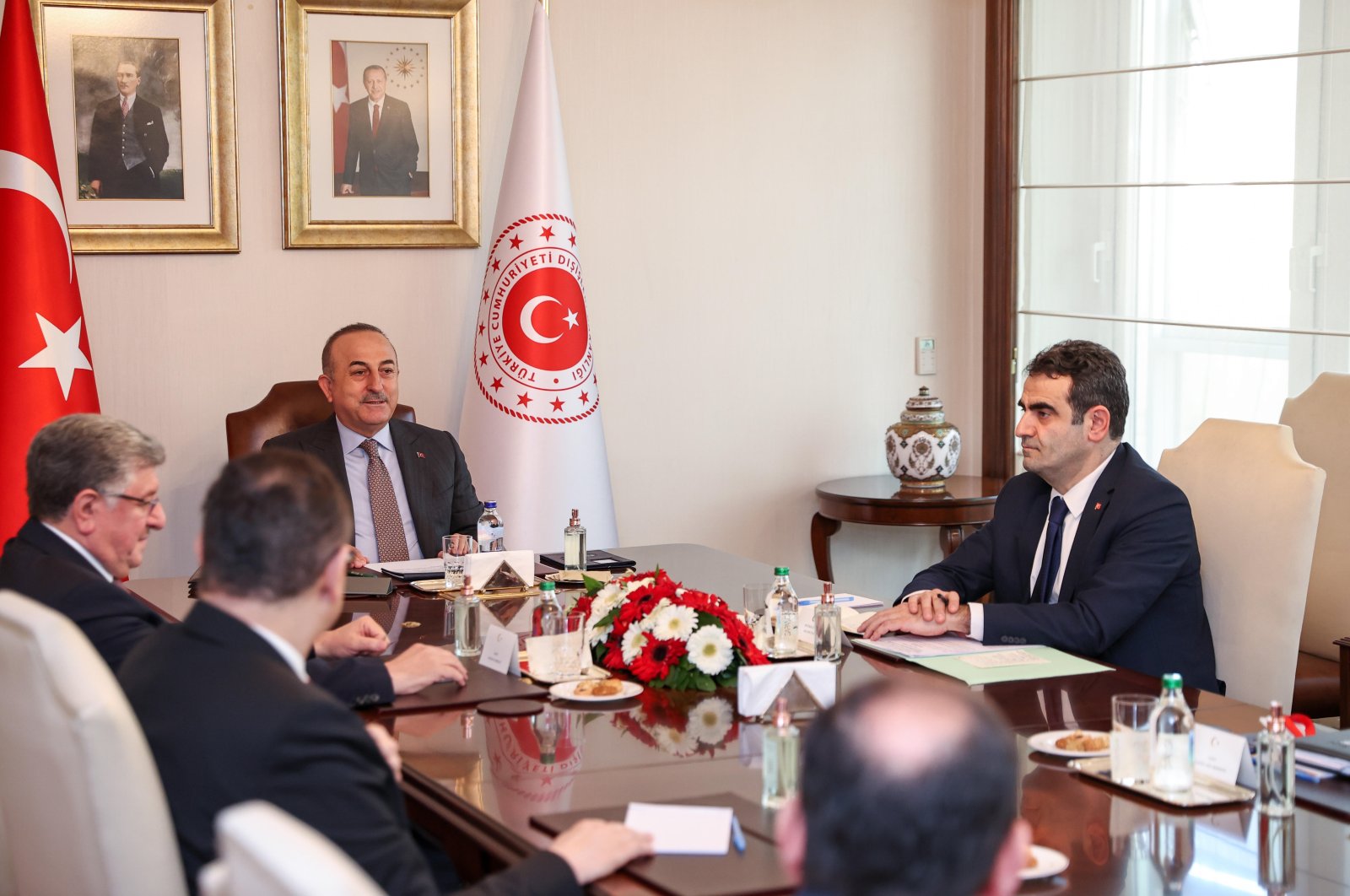 Foreign Minister Mevlüt Çavuşoğlu is seen with officials from the Syrian opposition in the capital Ankara, Türkiye, Dec. 3, 2023 (AA Photo)
