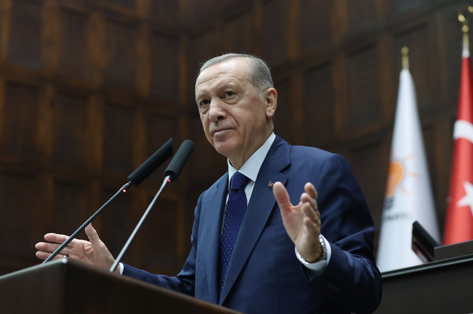 President Recep Tayyip Erdoğan speaks during a parliamentary meeting of his ruling Justice and Development Party (AK Party), in Ankara, Türkiye, Jan. 4, 2022. (AA Photo)