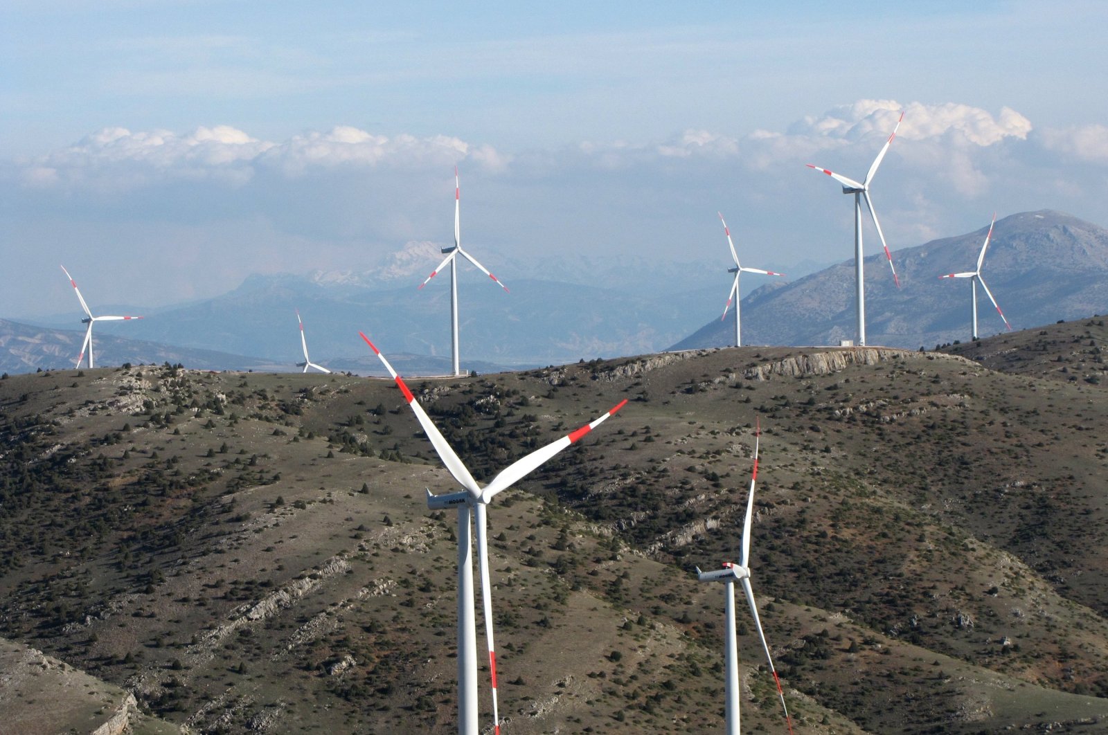 Wind turbines are seen in the Dinar district of Afyonkarahisar province, western Türkiye, March 28, 2019. (AA Photo)
