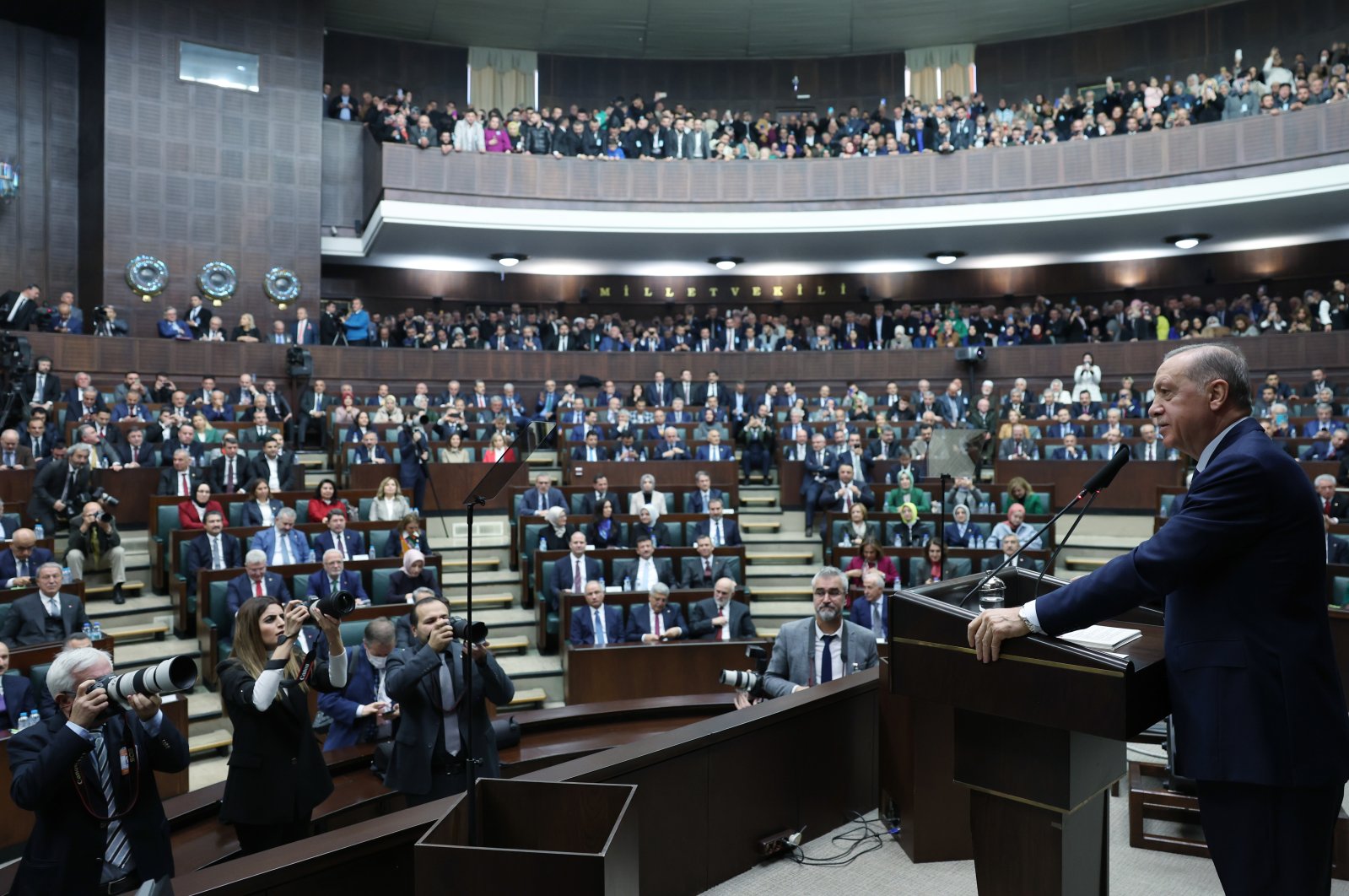 President Recep Tayyip Erdoğan speaks at his party&#039;s parliamentary group meeting, in the capital Ankara, Türkiye, Jan. 4, 2023. (AA Photo) 