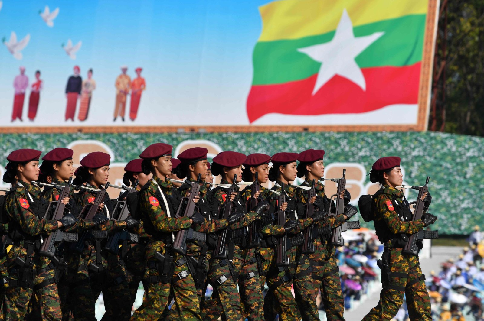 Members of the Myanmar military march at a parade ground to mark the country&#039;s Independence Day, Naypyidaw, Myanmar, Jan. 4, 2023. (AFP Photo)