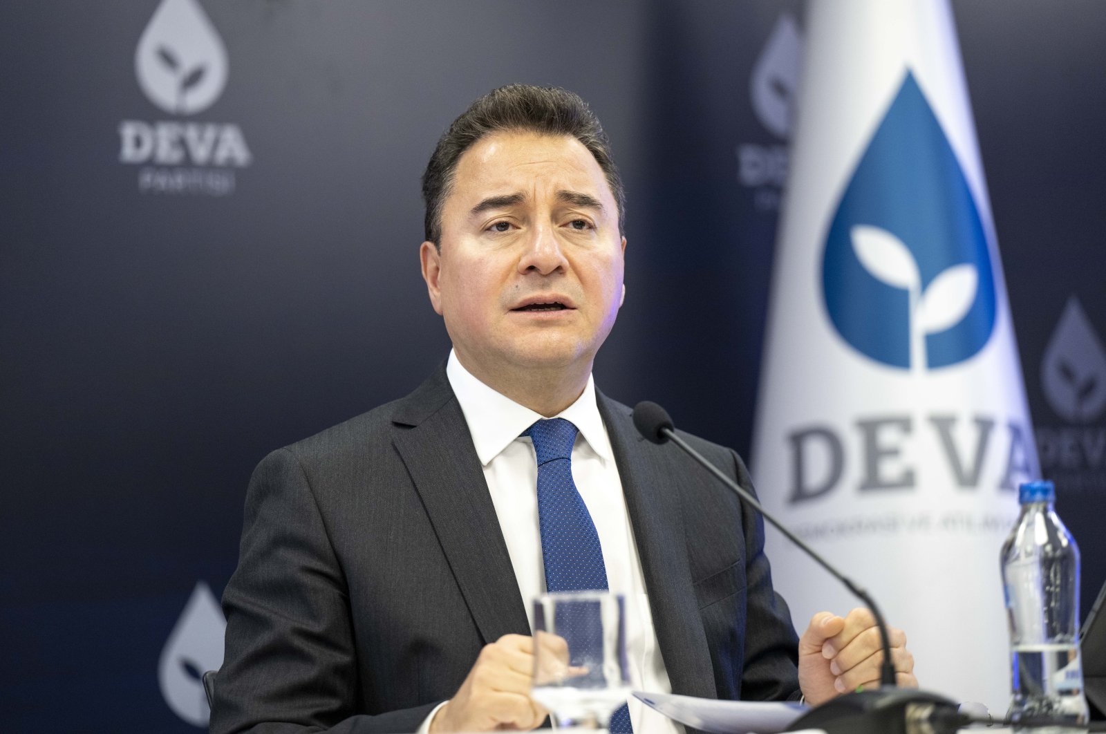 Democracy and Progress Party (DEVA) Chairperson Ali Babacan speaks at a press conference at his party&#039;s headquarters in Ankara, Türkiye on Jan. 2, 2023. (AA Photo)