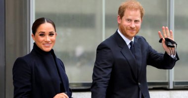Britain's Prince Harry and Meghan, Duke and Duchess of Sussex, wave as they visit One World Trade Center in Manhattan, New York City, U.S., Sept. 23, 2021. (Reuters Photo)
