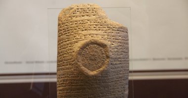 One of the clay tablets displayed in the museum, Çorum, Türkiye, Jan. 4, 2023. (IHA Photo)