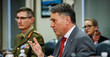 Australian Defence Minister Richard Marles speaks during a meeting with U.S. Secretary of Defense Lloyd Austin and British Defence Secretary Ben Wallace at the Pentagon, Washington, U.S., Dec. 7, 2022. (AFP Photo)