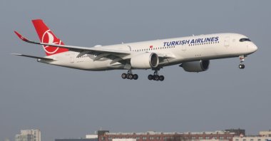 A Turkish Airlines Airbus A350-900 aircraft lands at Schiphol Airport, Amsterdam, the Netherlands, April 1, 2021 (Getty Images)
