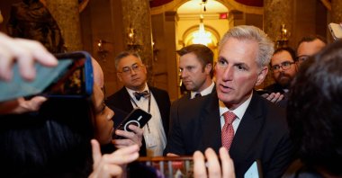 U.S. House Republican Leader Kevin McCarthy (R-CA) talks to reporters as he leaves the House Chamber during the third day of elections for Speaker of the House at the U.S. Capitol Building, Washington, DC, US., Jan. 05, 2023. (AFP Photo)