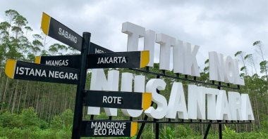 This picture shows directions at Titik Nol Nusantara (ground zero Nusantara), the future capital city for Indonesia, Sepaku, Penajam Paser Utara, East Kalimantan, Indonesia, Aug. 14, 2022. (AFP Photo) 