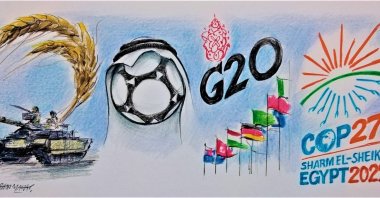 This illustration shows the main events, especially in politics, sports and climate change, in the Muslim world for 2022. (Illustration by Erhan Yalvaç)