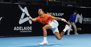 Serbia's Novak Djokovic in action during his quarter final match against Canada's Denis Shapovalov at the Adelaide International's Memorial Drive Tennis Club, Adelaide, Australia, Jan. 6, 2023. (Reuters Photo)