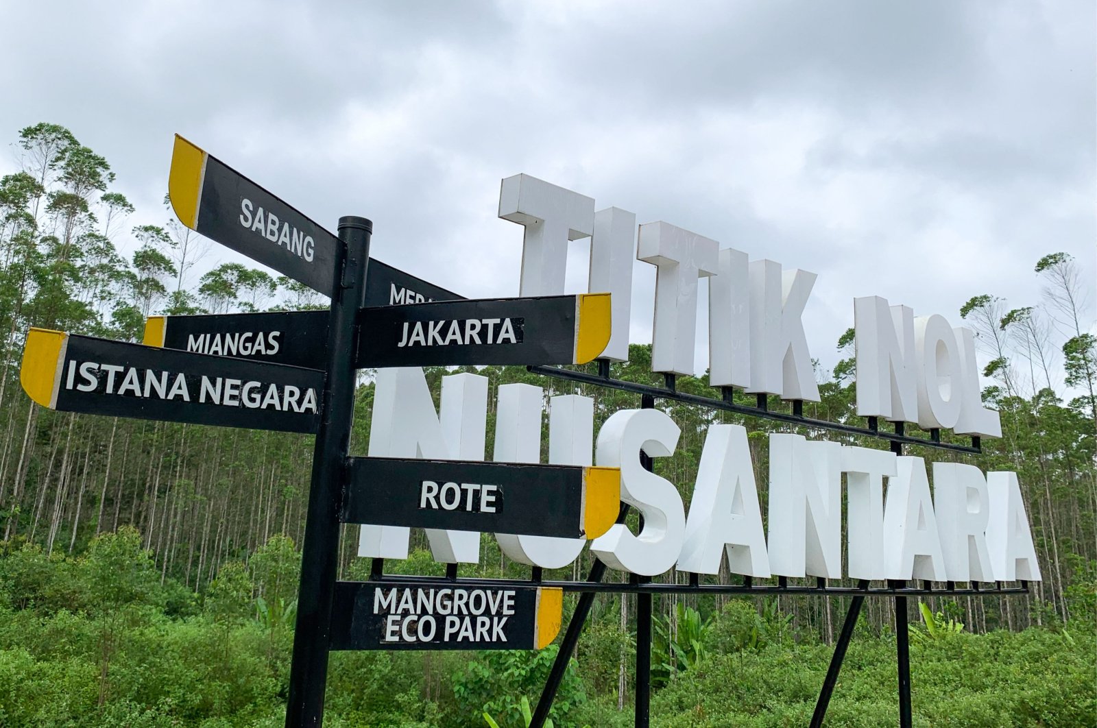 This picture shows directions at Titik Nol Nusantara (ground zero Nusantara), the future capital city for Indonesia, Sepaku, Penajam Paser Utara, East Kalimantan, Indonesia, Aug. 14, 2022. (AFP Photo) 